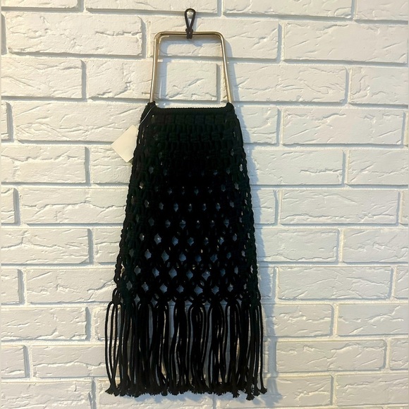 Black Macrame Tasseled Bag - Picture 1 of 8